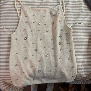 Zara Cream Tank Top with Silver Embellishments